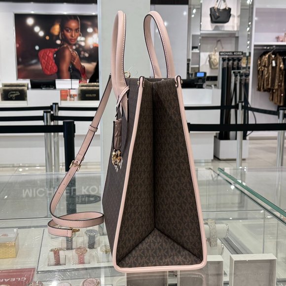 Michael Kors Mirella Large North South Tote Shoulder Bag MK Brown Pink - Picture 5 of 10